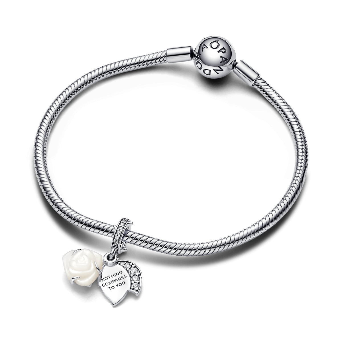 White Rose in Bloom Double Dangle Charm